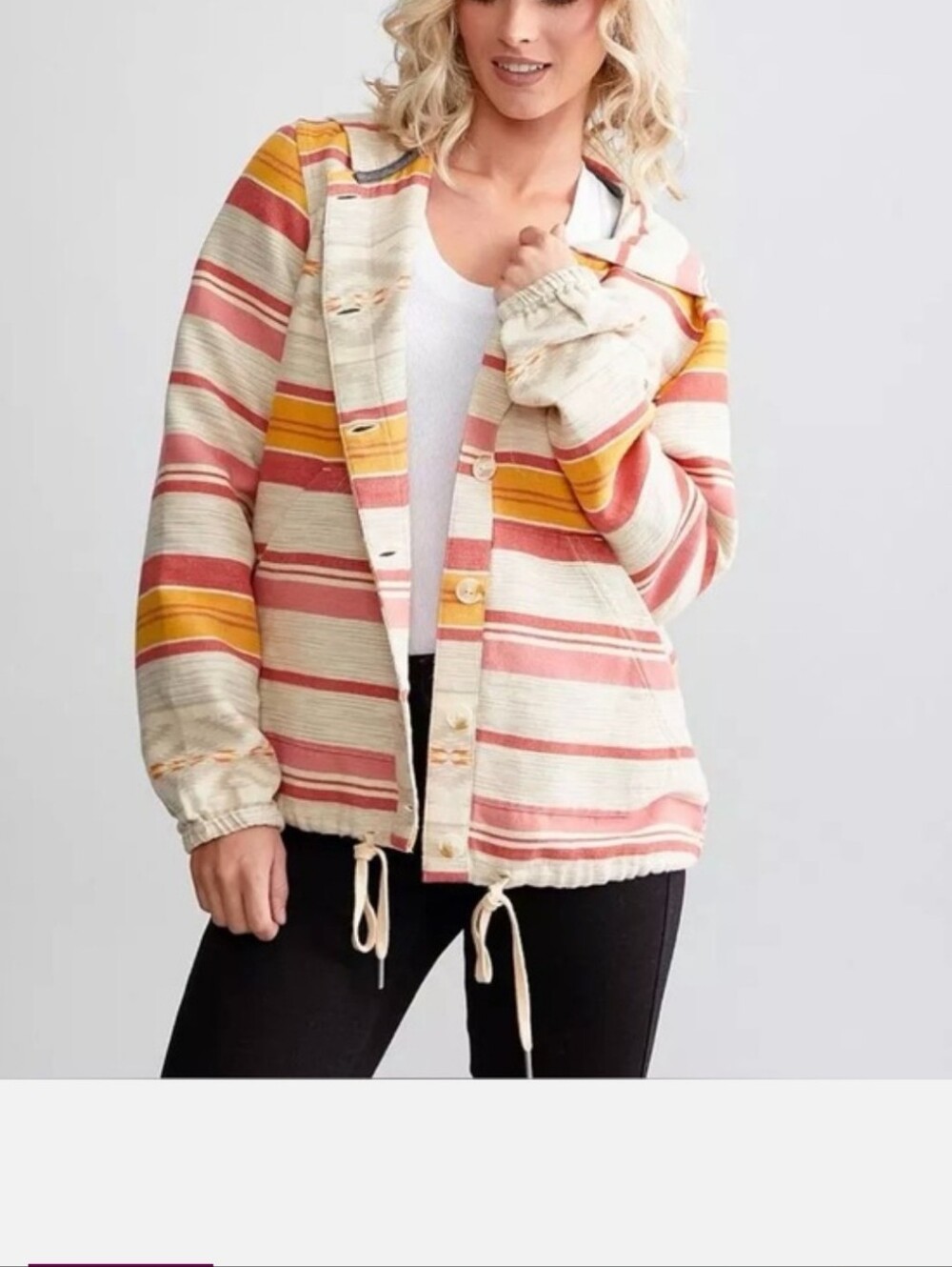 Pendleton Striped Hooded Utility Jacket in Cream, Rust & Mustard